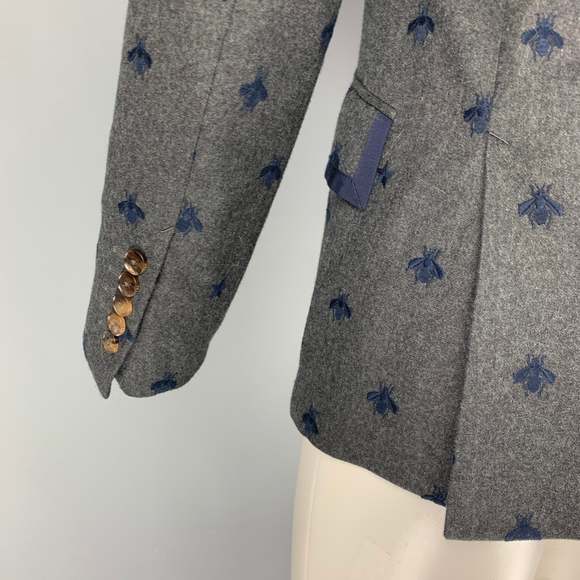 GUCCI Regular Charcoal Navy Royal Bee Embroidery Wool Sport Coat - Picture 4 of 7